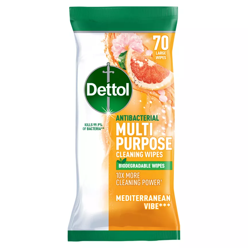 Dettol Antibacterial Multi Purpose 70 Large Cleaning Wipes - Image 1