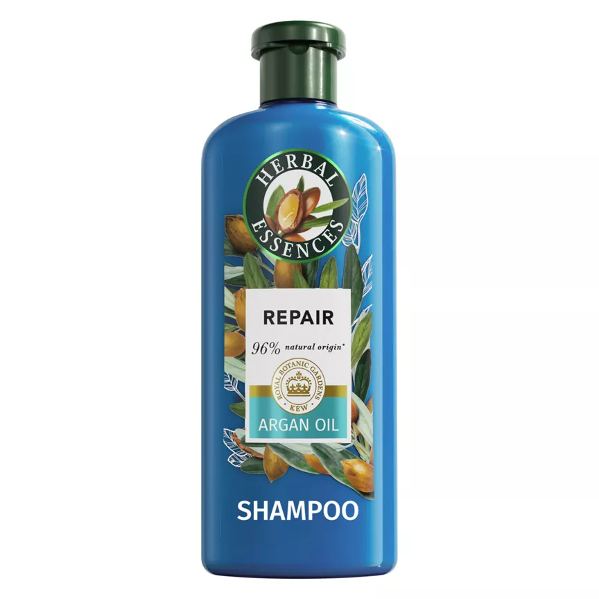 Herbal Essences Argan Oil Repair Shampoo 350ml to Nourish Damaged Hair, Silicone Free - Image 1