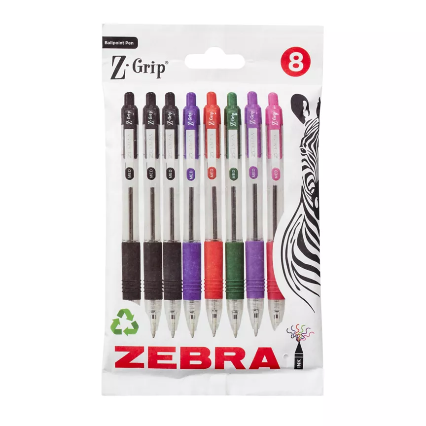 Zebra Z-Grip Assorted Colours Ballpoint Pens 8pk
