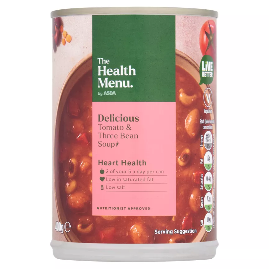 The Health Menu by ASDA Tomato & Three Bean Soup 400g