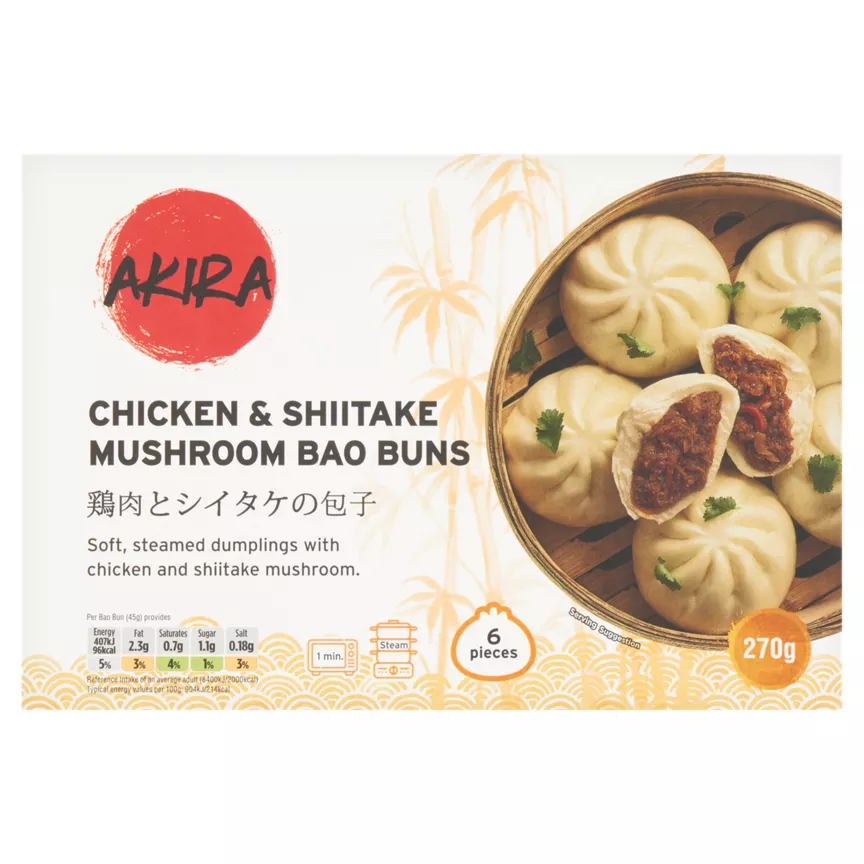 Akira Chicken & Shiitake Mushroom Bao Buns 270g