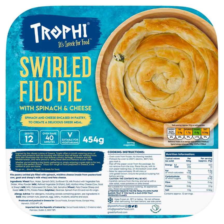 Trophi Swirled Filo Pie with Spinach & Cheese 454g