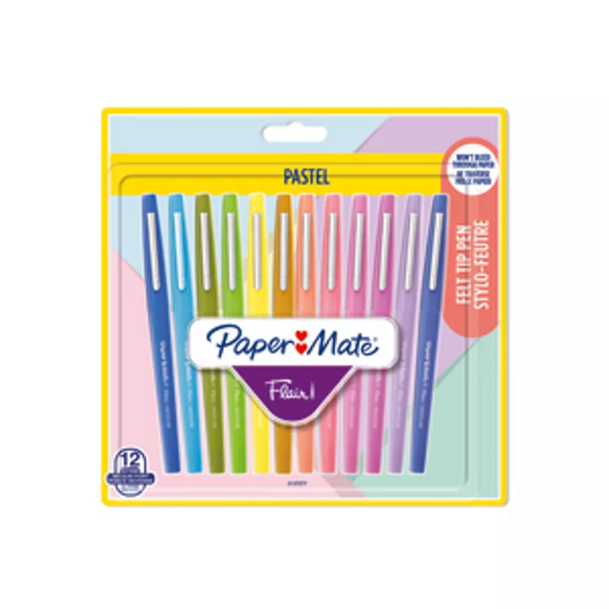 Papermate Flair Felt Tip Pens,  Assorted Pastel  Colouring Pens, 12 Count Medium Point (0.7 mm)