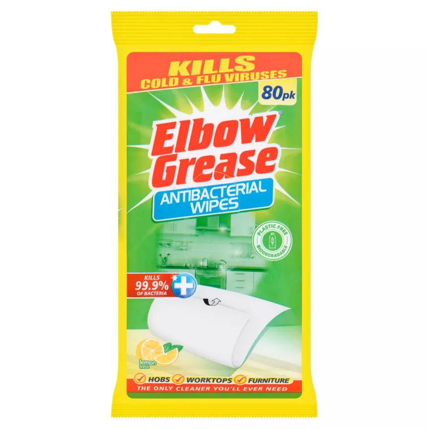 Elbow Grease Lemon Fresh Antibacterial 80 Wipes