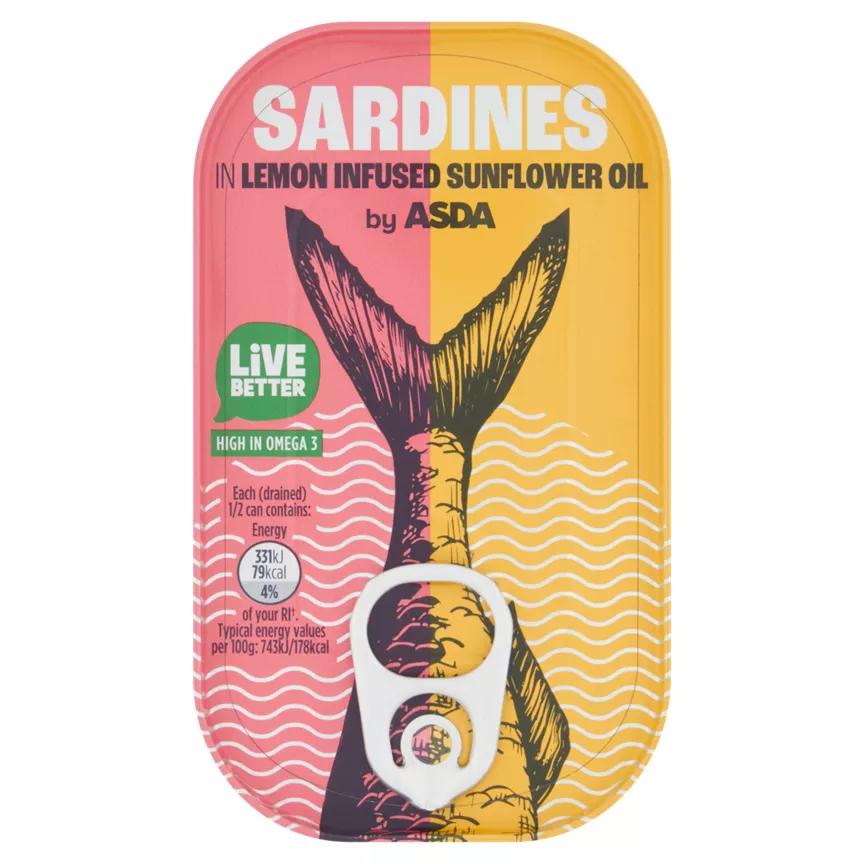 ASDA SARDINES IN LEMON INFUSED SUNFLOWER OIL 120g