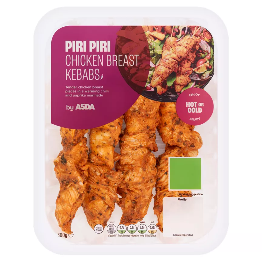ASDA Piri Piri Chicken Breast Kebabs 300g