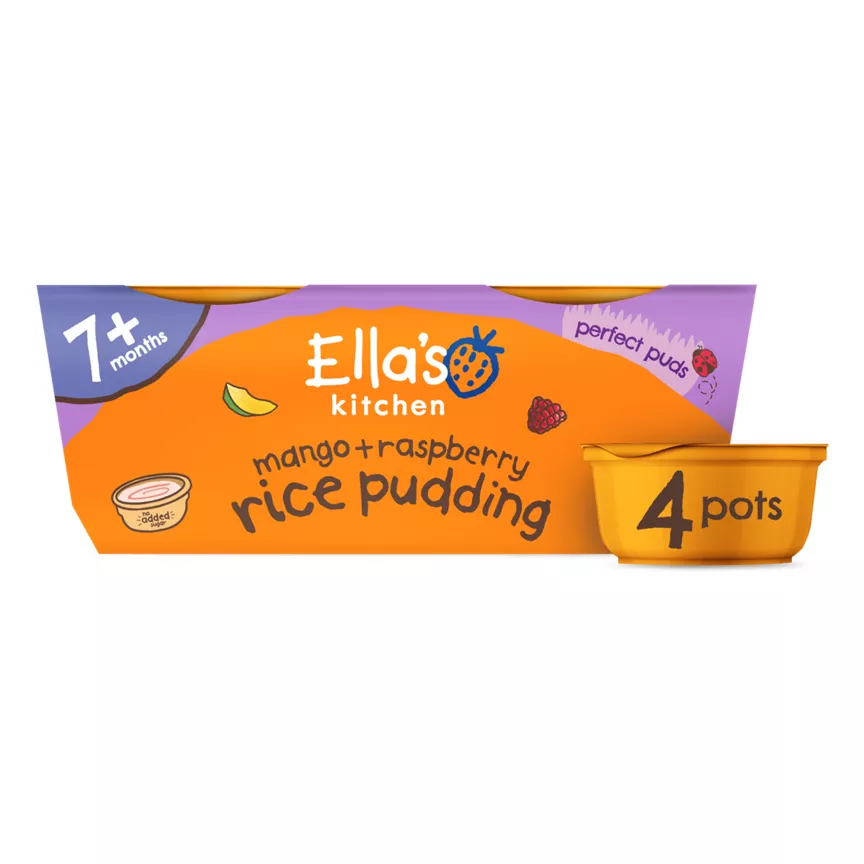 Ella's Kitchen Mango + Raspberry Rice Pudding 7+ Months 4 x 80g (320g)