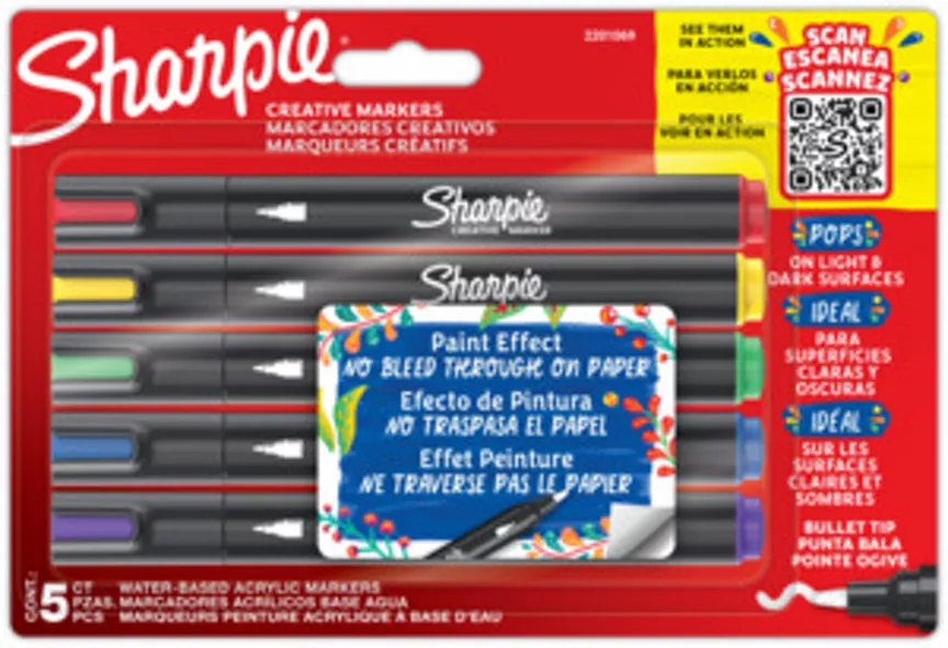Sharpie Creative Marker Acrylic Paint Pens , Water-Based Paint Markers, Bullet Tip,  Assorted Colours,  5 Count