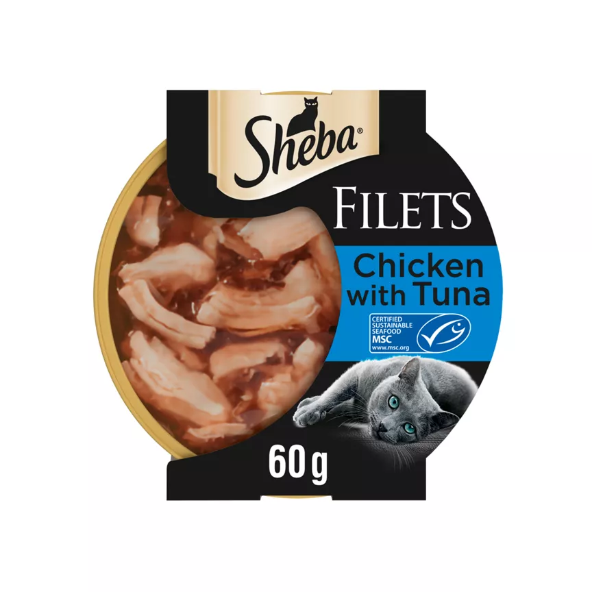 Sheba Fillets Adult Cat Food Tray with Chicken and Tuna in Gravy 60g