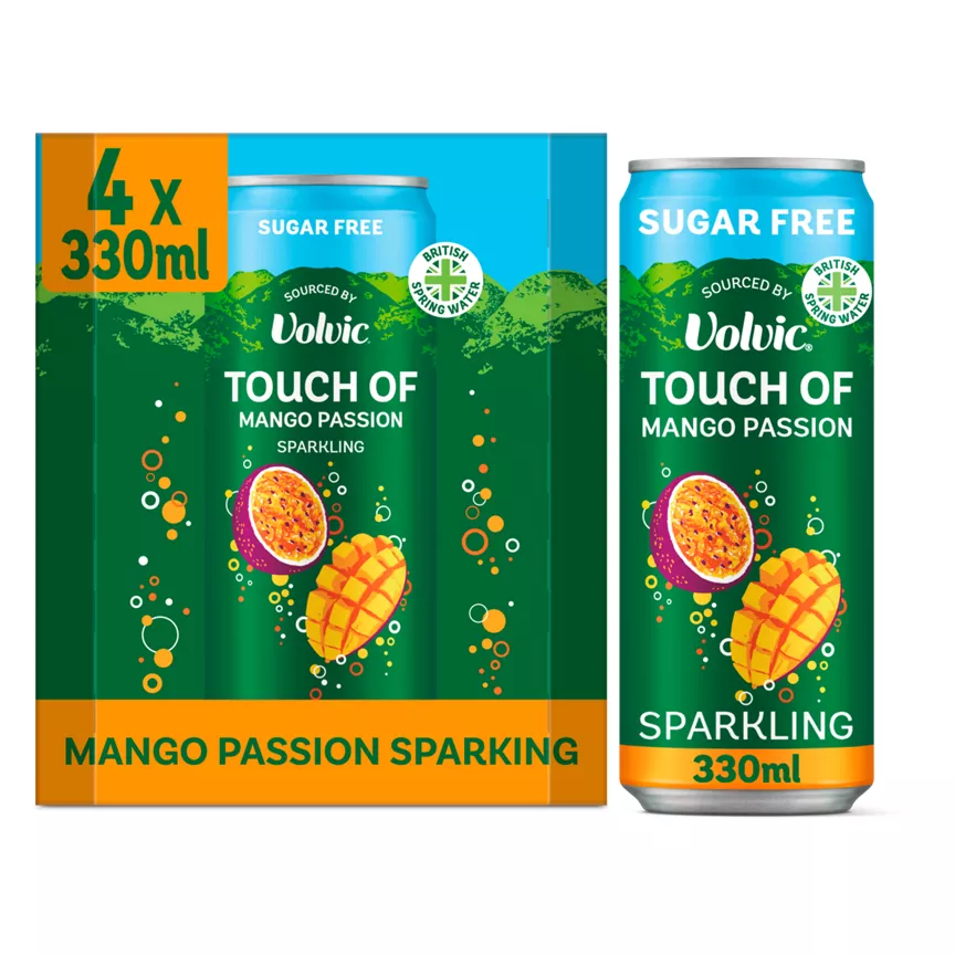 Volvic Touch of Mango Passion Sparkling Sugar Free Flavoured Water Multipack 4x330ml