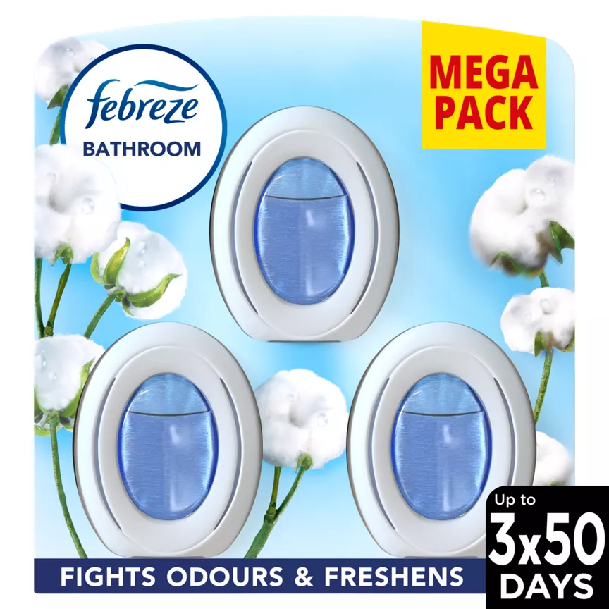 Febreze Bathroom, Continuous Air Freshener Cotton Fresh, 3 Unit, Fights Odour & Freshens