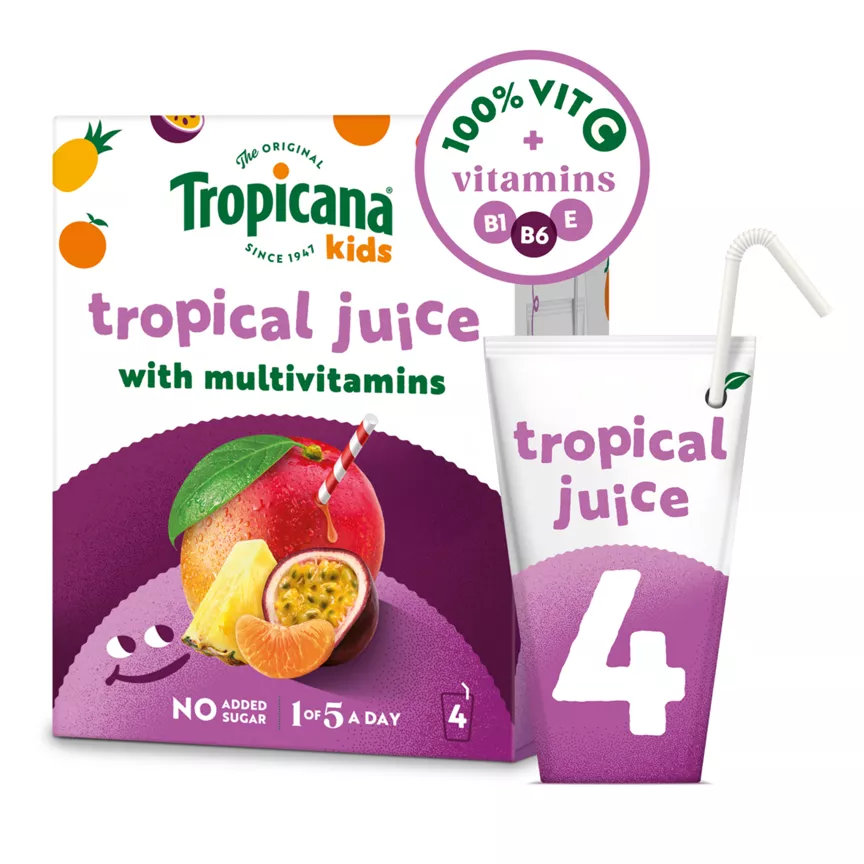 Tropicana Kids Tropical Fruit Juice lunchbox 4 x 150ml - Image 1