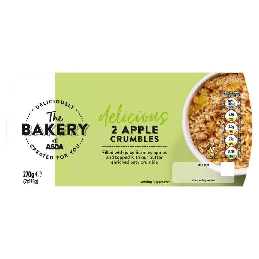 The BAKERY at ASDA Delicious Apple Crumbles 2 x 135g (270g)