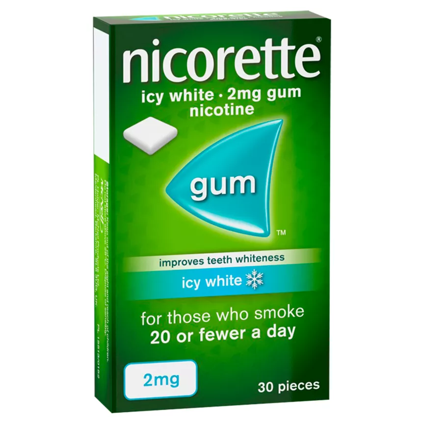 Nicorette Icy White 2mg Gum Nicotine 30 Pieces (Stop Smoking Aid)