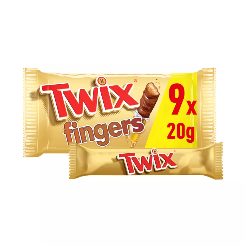 Twix Caramel & Milk Chocolate Fingers Biscuit Snack Bars Multipack 9 x 20g