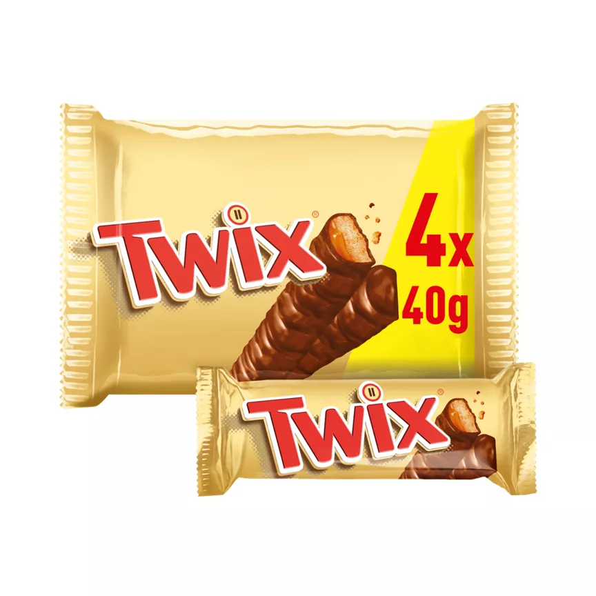 Twix Caramel & Milk Chocolate Fingers Twin Biscuit Snack Bars Multipack 4 x 40g