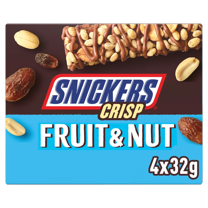 Snickers Crisp Fruit & Nut Multipack Chocolate Bar Snack, 4 x 32g