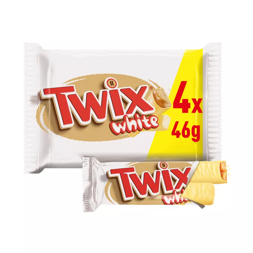 Twix Caramel & White Chocolate Fingers Biscuit Snack Bars Multipack 4 x 46g