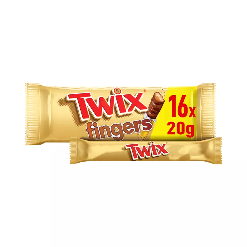 Twix Caramel & Milk Chocolate Fingers Biscuit Snack Bars Large Multipack 16 x 20g