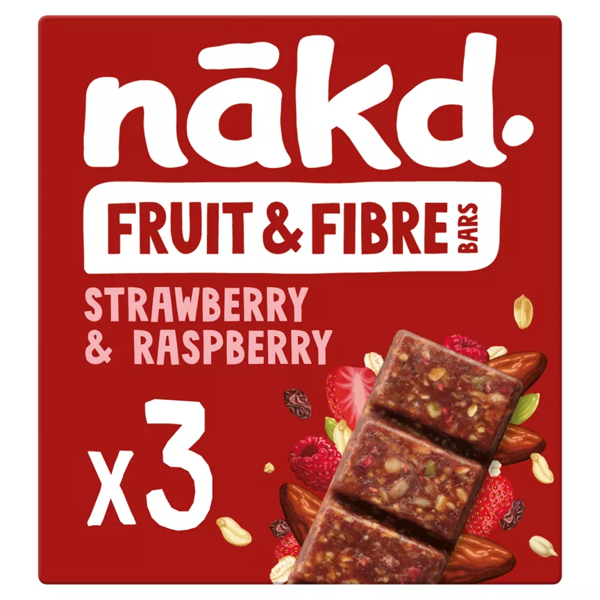 Nakd Strawberry & Raspberry Fruit & Fibre Bars 3 x 44g
