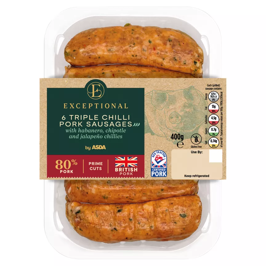 Exceptional by ASDA 6 Triple Chilli Pork Sausages 400g