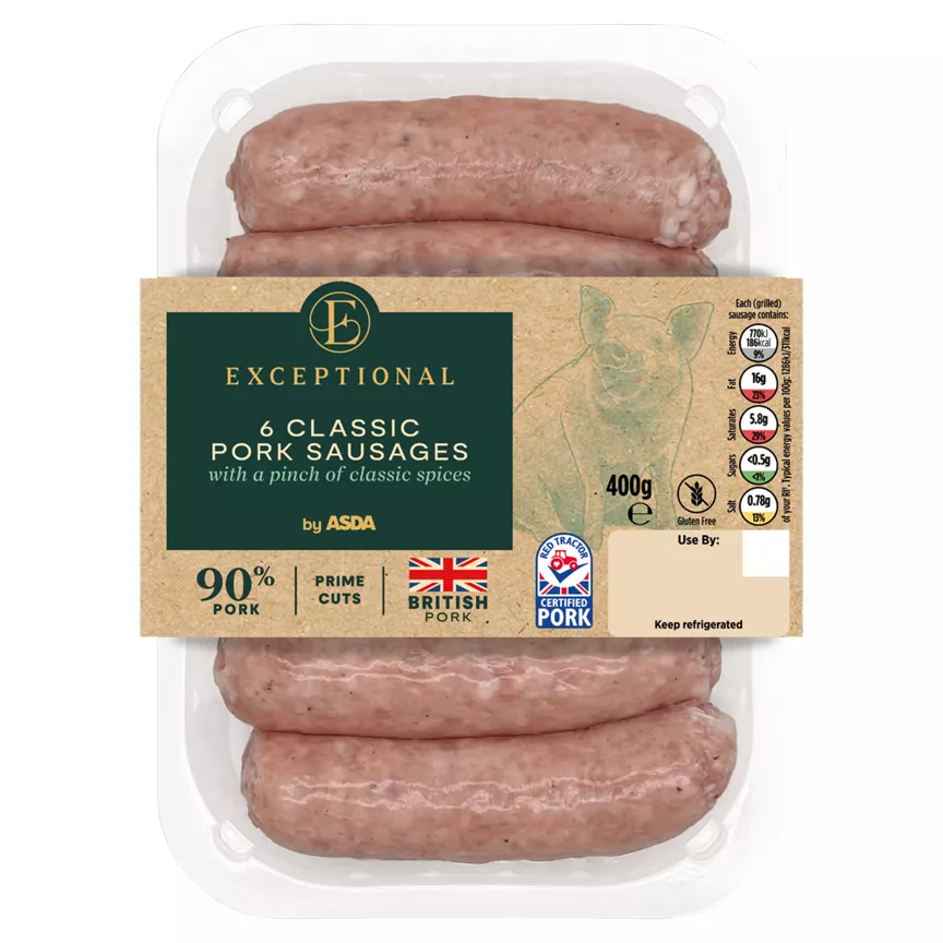 Exceptional by ASDA 6 Classic Pork Sausages 400g