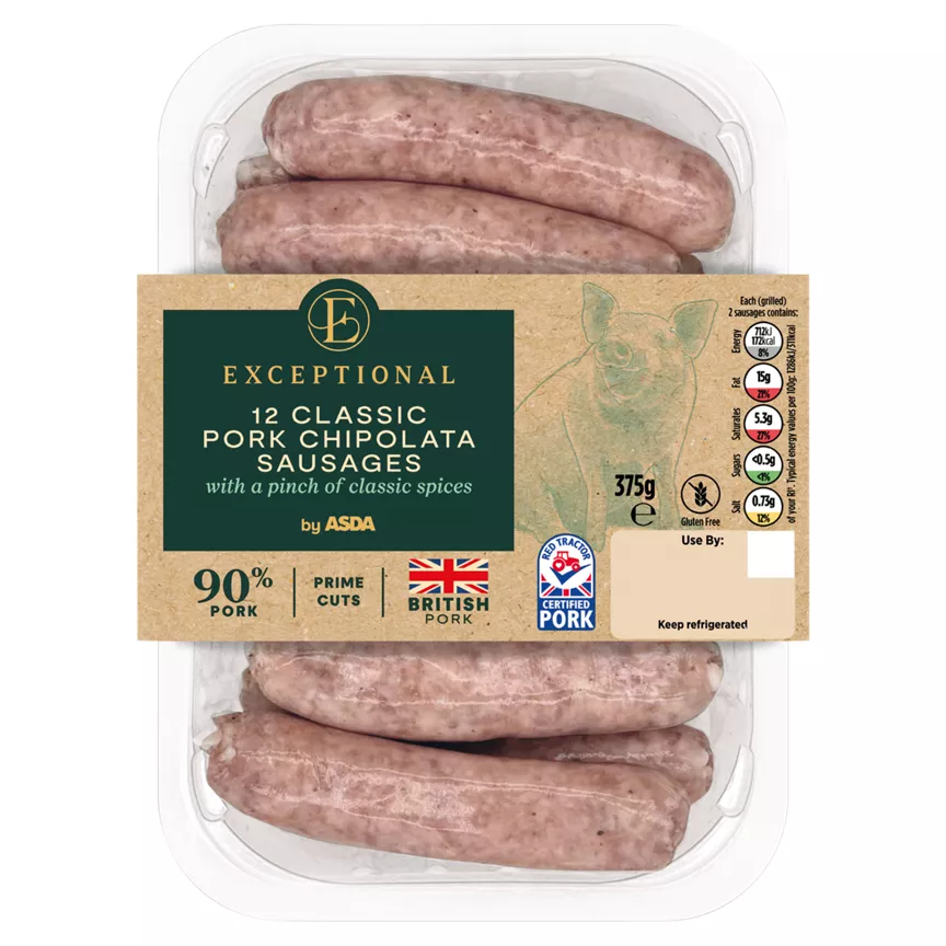 Exceptional by ASDA 12 Classic Pork Chipolata Sausages 375g