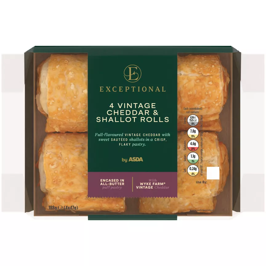 Exceptional by ASDA Vintage Cheddar & Shallot Rolls 4 x 47g (188g)