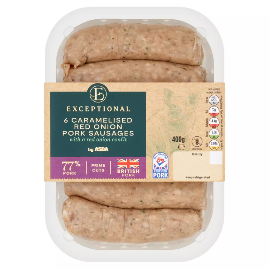 Exceptional by ASDA 6 Caramelised Red Onion Pork Sausages 400g