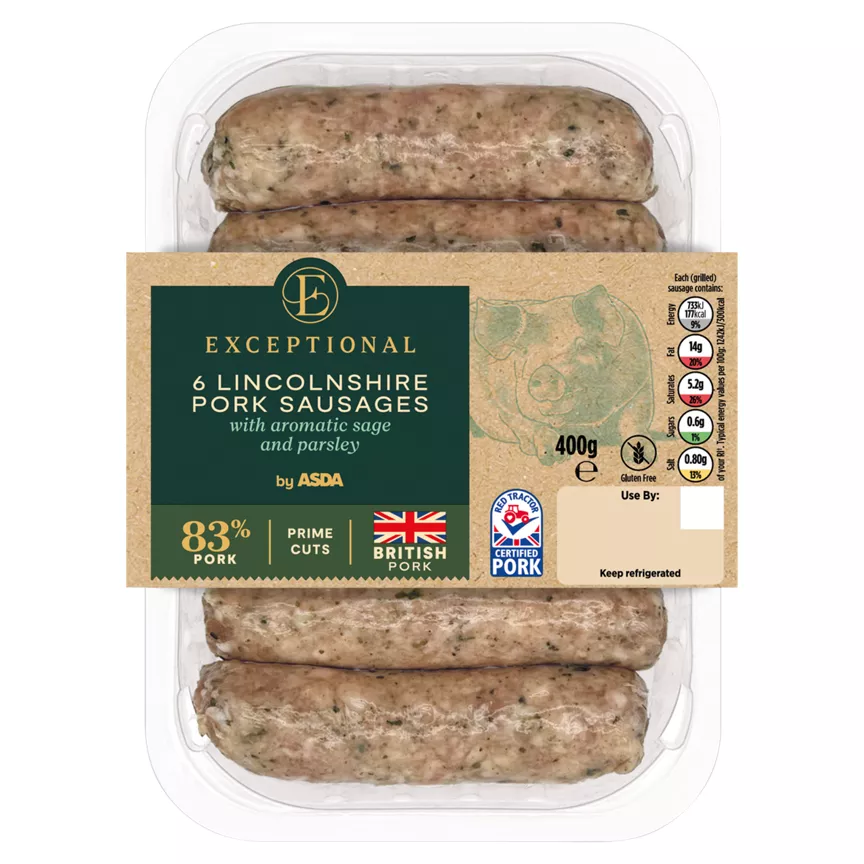Exceptional by ASDA 6 Lincolnshire Pork Sausages 400g