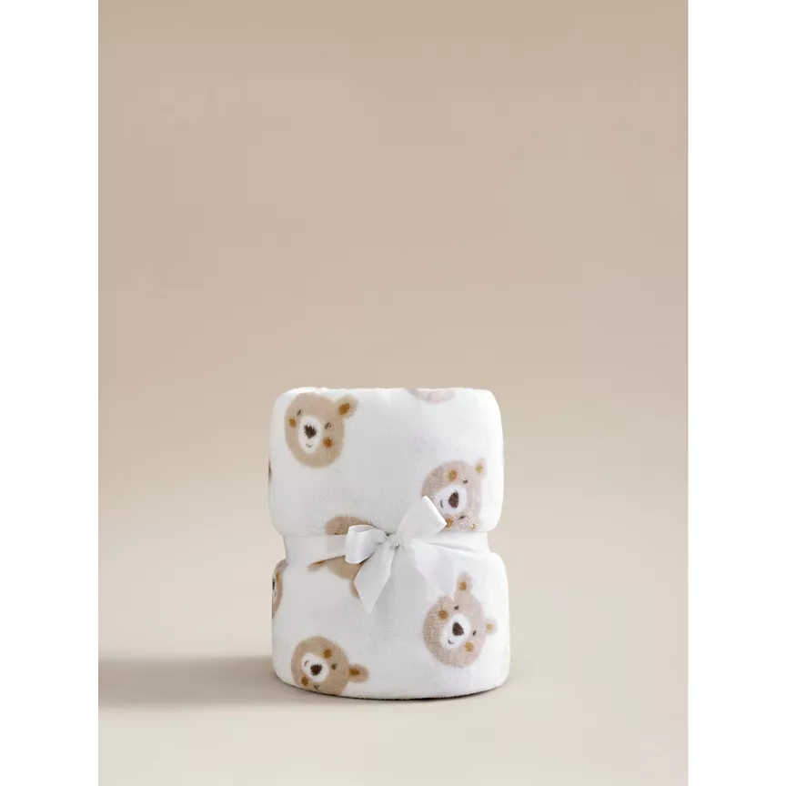 George Home Natural Bear Print Fleece Blanket