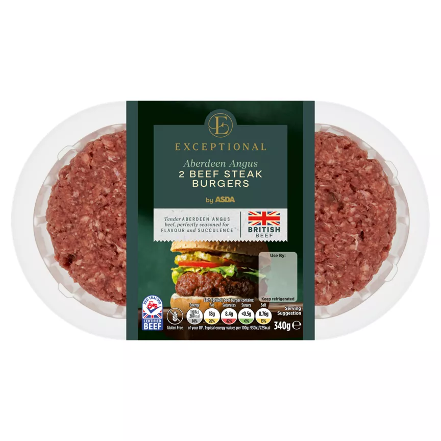 Exceptional by ASDA 2 Aberdeen Angus Beef Steak Burgers 340g