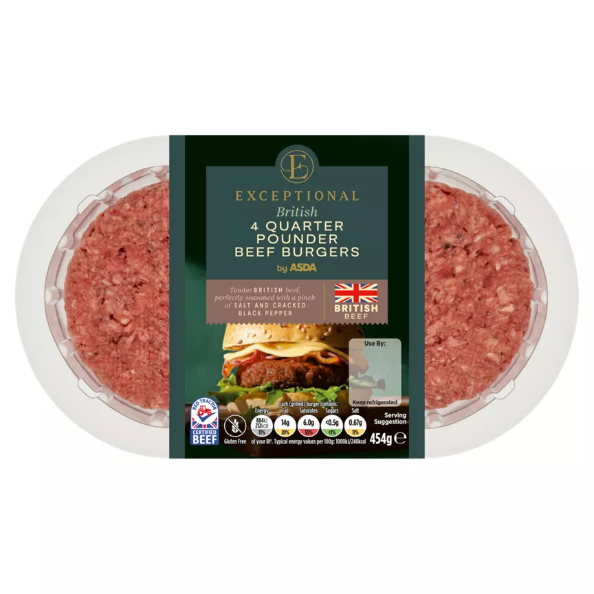 Exceptional by ASDA 4 British Salt & Cracked Black Pepper Beef Burgers 454g