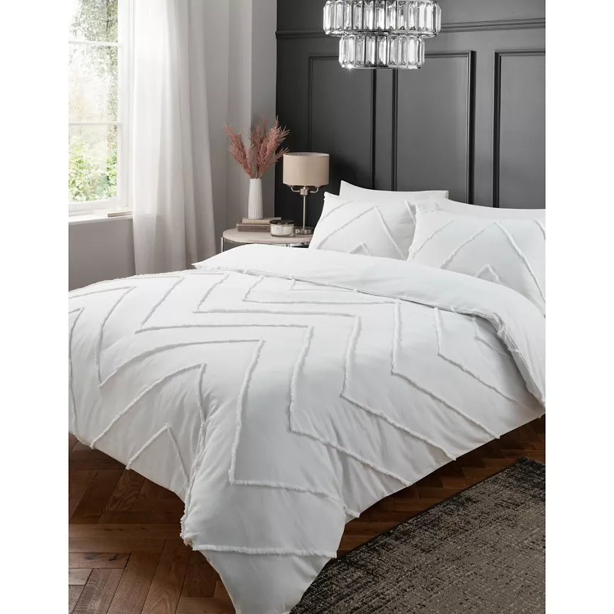 George Home White Tufted Cotton Zig Zag Duvet Set - Double