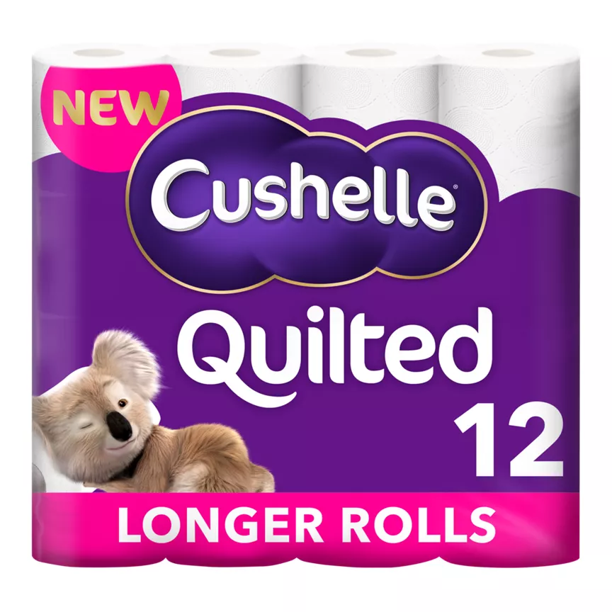 Cushelle Quilted Toilet Rolls 12 Mega Rolls 50% Longer Lasting