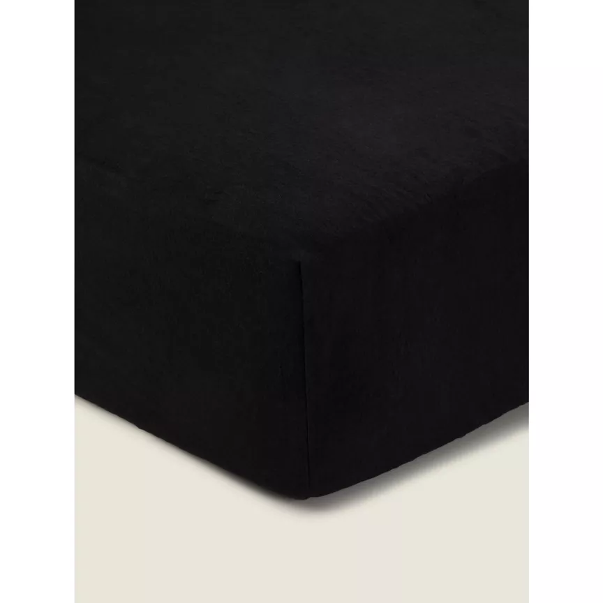George Home Black Brushed Cotton Plain Fitted Sheet - Super King
