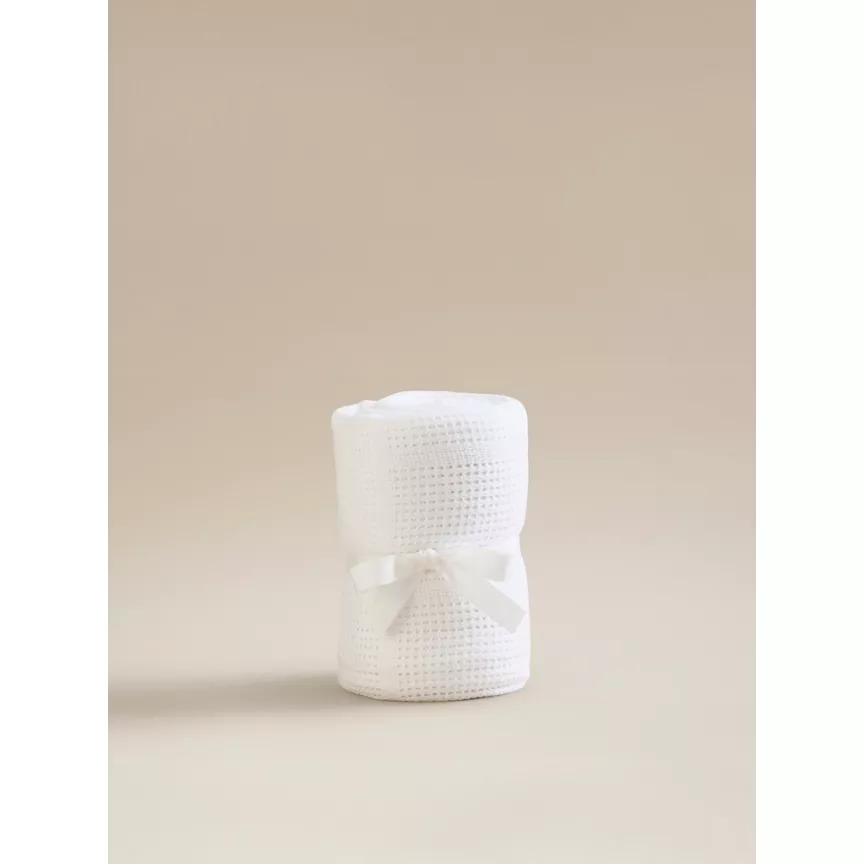 George Home White Cotton Cellular Shawl Blanket