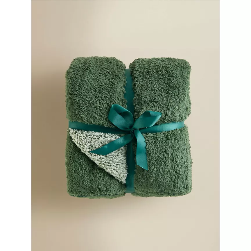 George Home Green Marl Teddy Throw