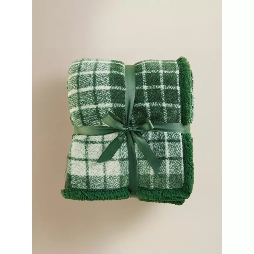 George Home Green Check Sherpa Throw