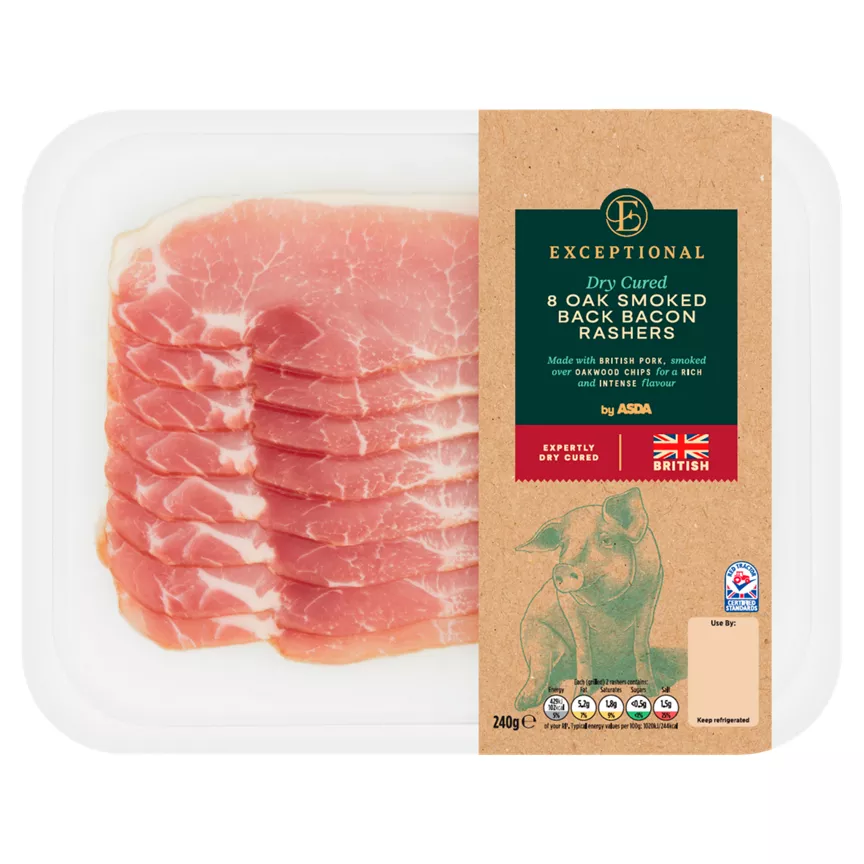 Exceptional by ASDA 8 Dry Cured Oak Smoked Back Bacon Rashers 240g