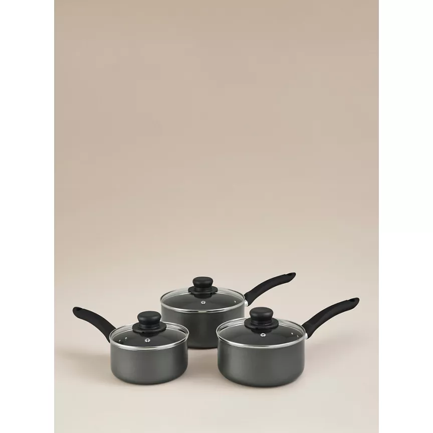 George Home Non-stick Aluminium Saucepan Set -3-piece