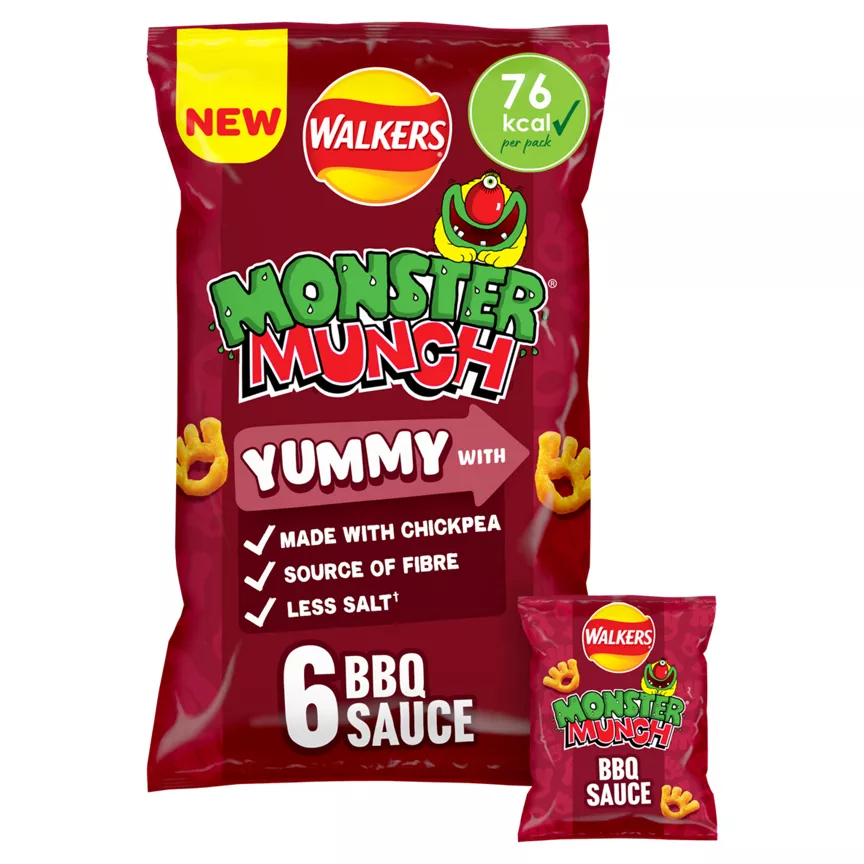 Walkers Monster Munch Snacks Barbeque Sauce 6x16g