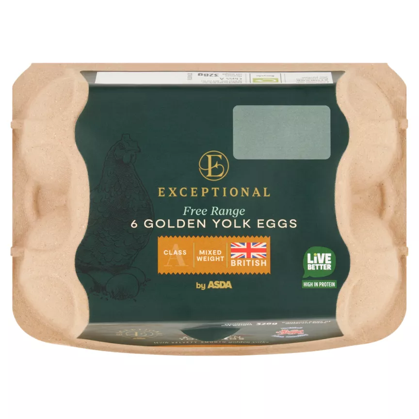 Exceptional by ASDA 6 Free Range Golden Yolk Eggs 328g