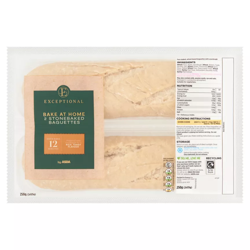 Exceptional by ASDA Bake at Home Stonebaked Baguettes 2 x 125g (250g)