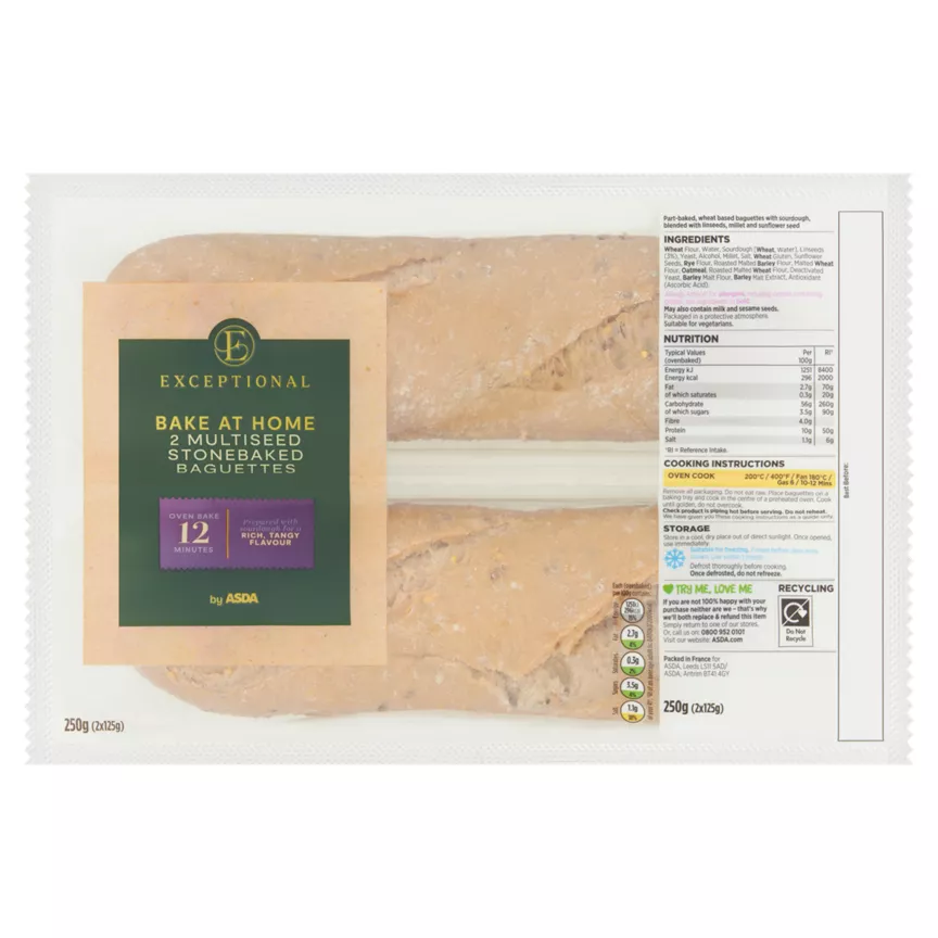 Exceptional by ASDA 2 Multiseed Stonebaked Baguettes 2 x 125g (250g)