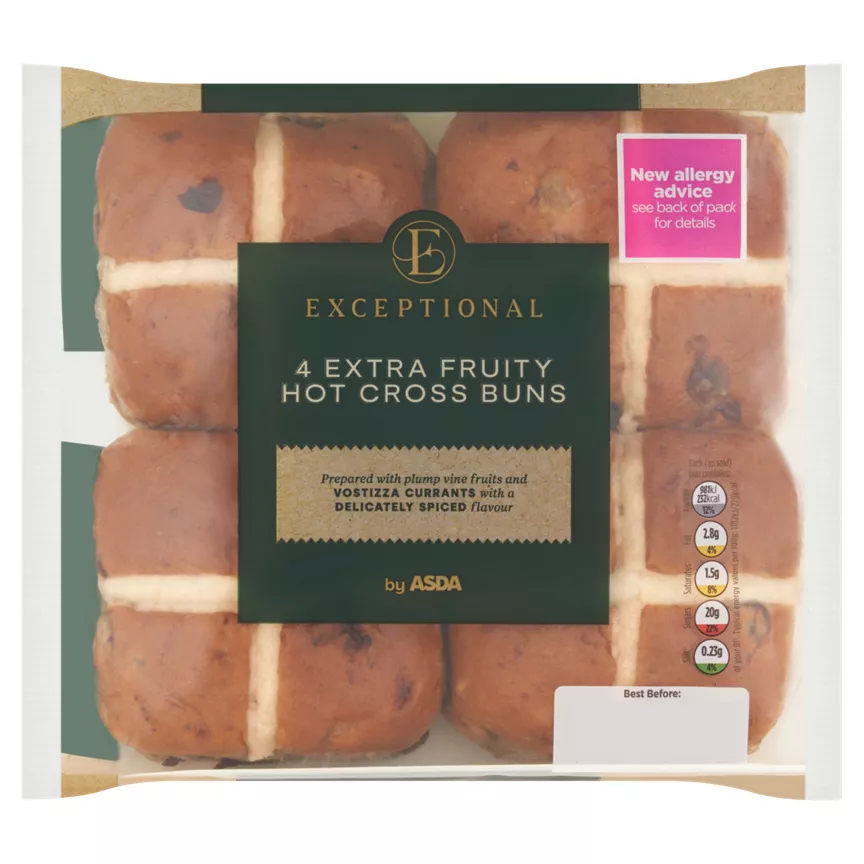 Exceptional by ASDA 4 Extra Fruity Hot Cross Buns