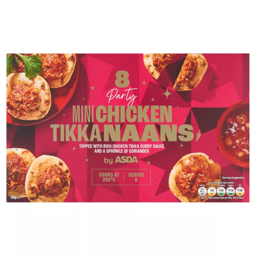 ASDA 8 Party Mini Chicken Tikka Naans 128g