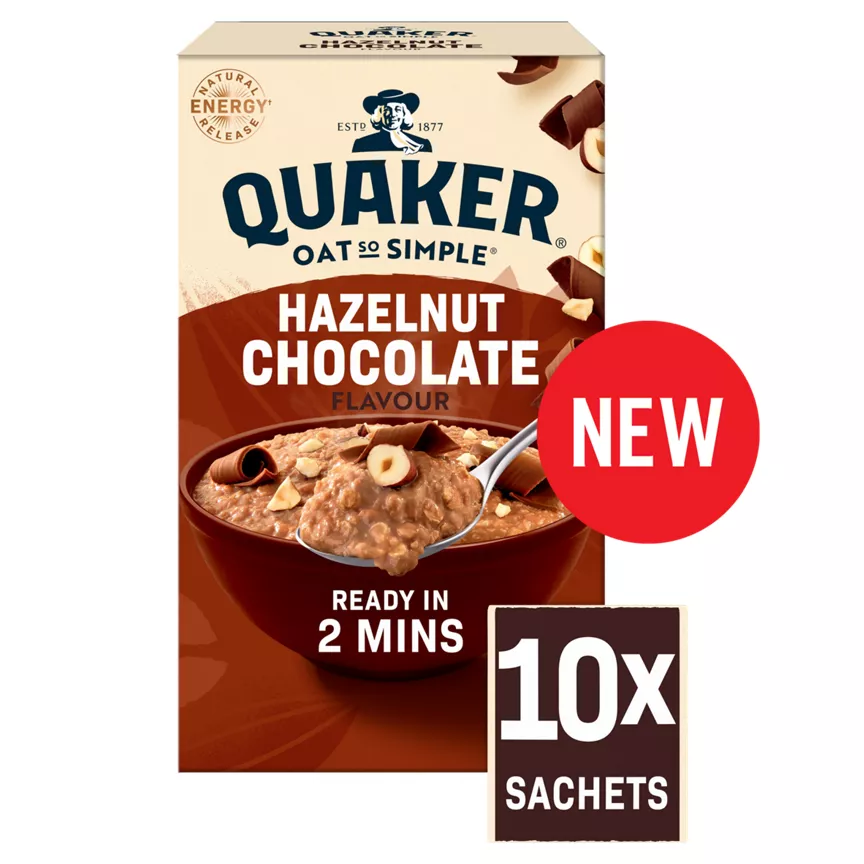 Quaker Hazelnut Chocolate Porridge Sachets Oats So Simple 10 x 36g
