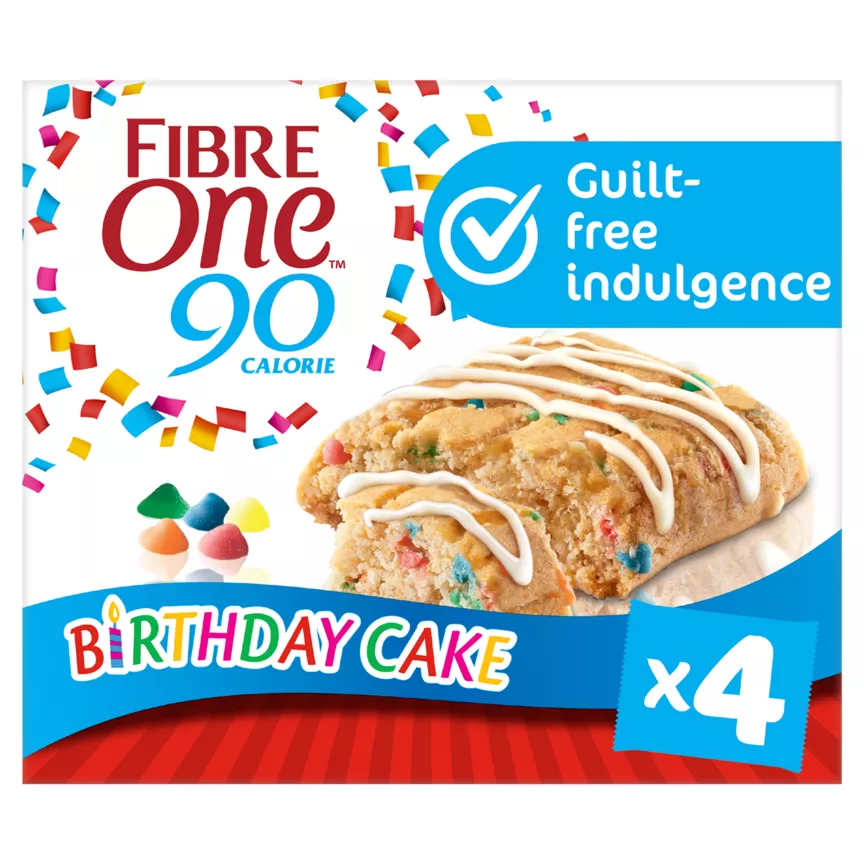 Fibre One 90 Calorie 4 Birthday Cake Squares 4 x 24g (96g)