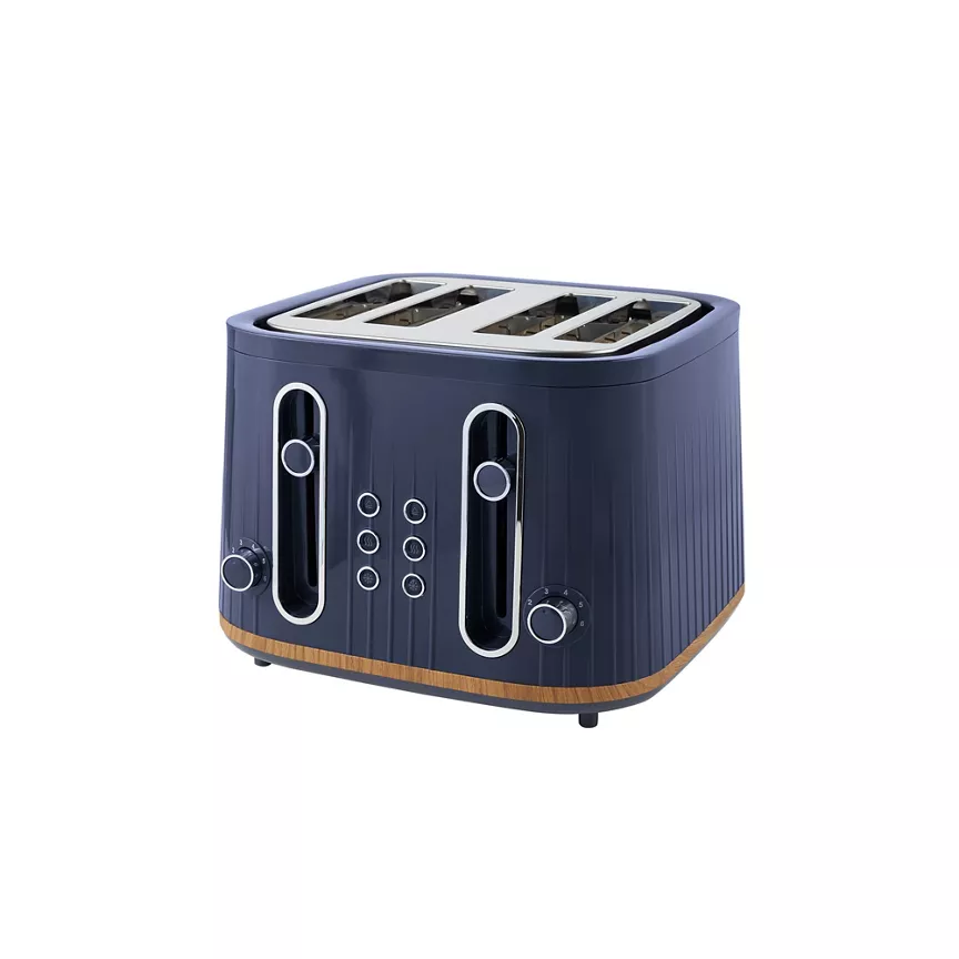 George Home Navy & Wood Textured Scandi 4-Slice Toaster